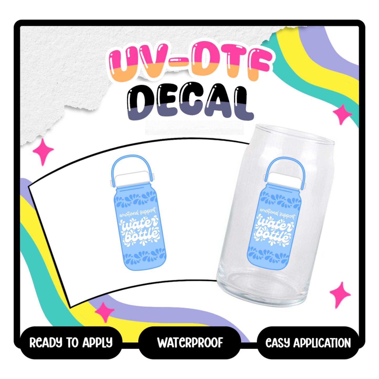 Blue Emotional Support Water Bottle - 4 in UV-DTF Decal
