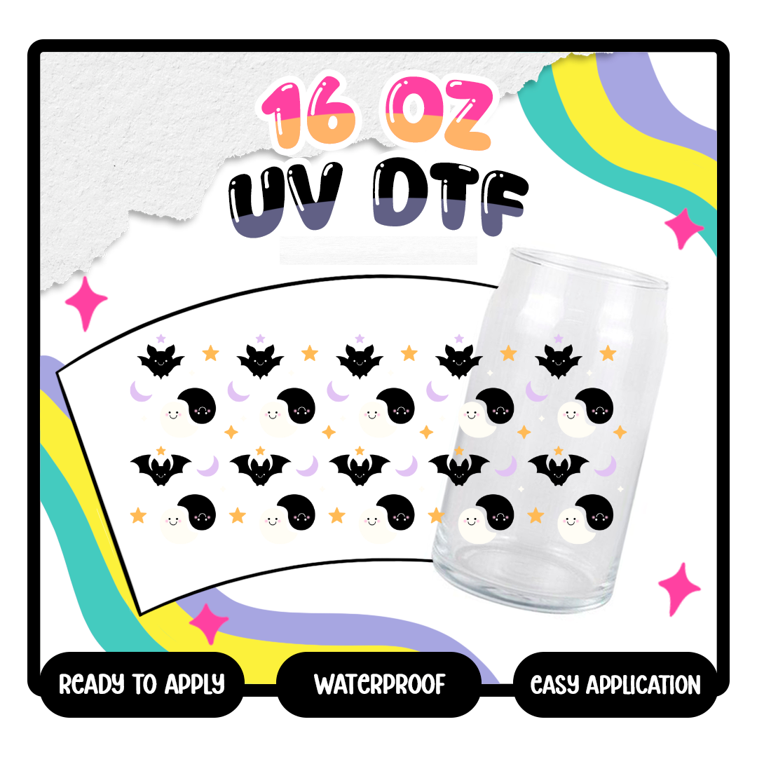 Bats And Ghosts B/W - 16 oz Glass Wrap