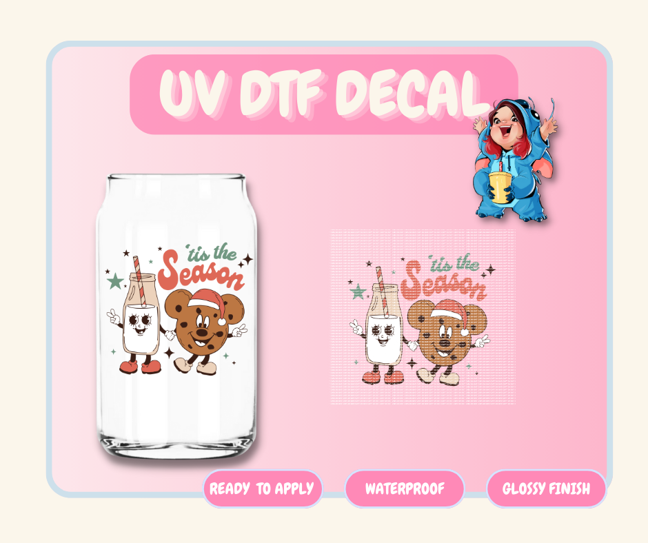 Tis The Season Cookies And Milk - 4 in UV DTF DECAL