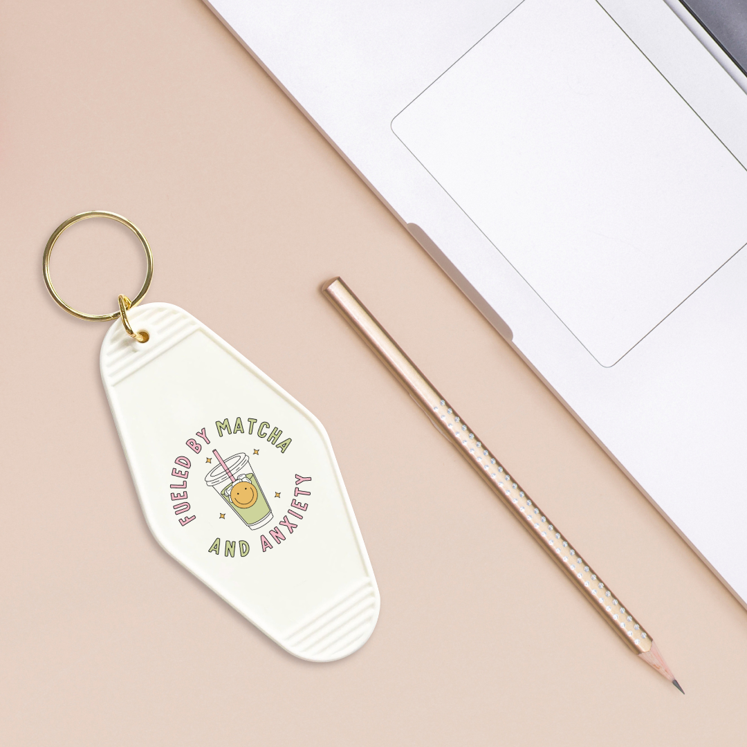 Fueled By Iced Matcha and Anxiety - EXCLUSIVE Motel Keychain Decal