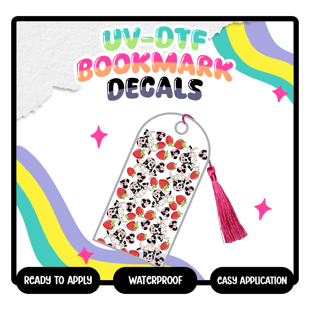 Strawberry Cows - UV-DTF Bookmark Decal (Double Sided)