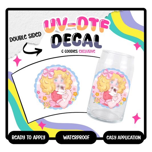 Blonde Anime Girl - 4 in UV DTF Decal Exclusive ( Double Side)