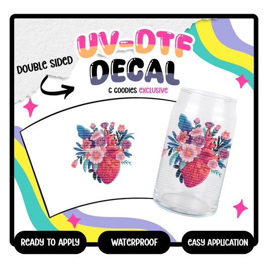 Floral Heart - 4 in UV DTF DECAL EXCLUSIVE (Double Sided)