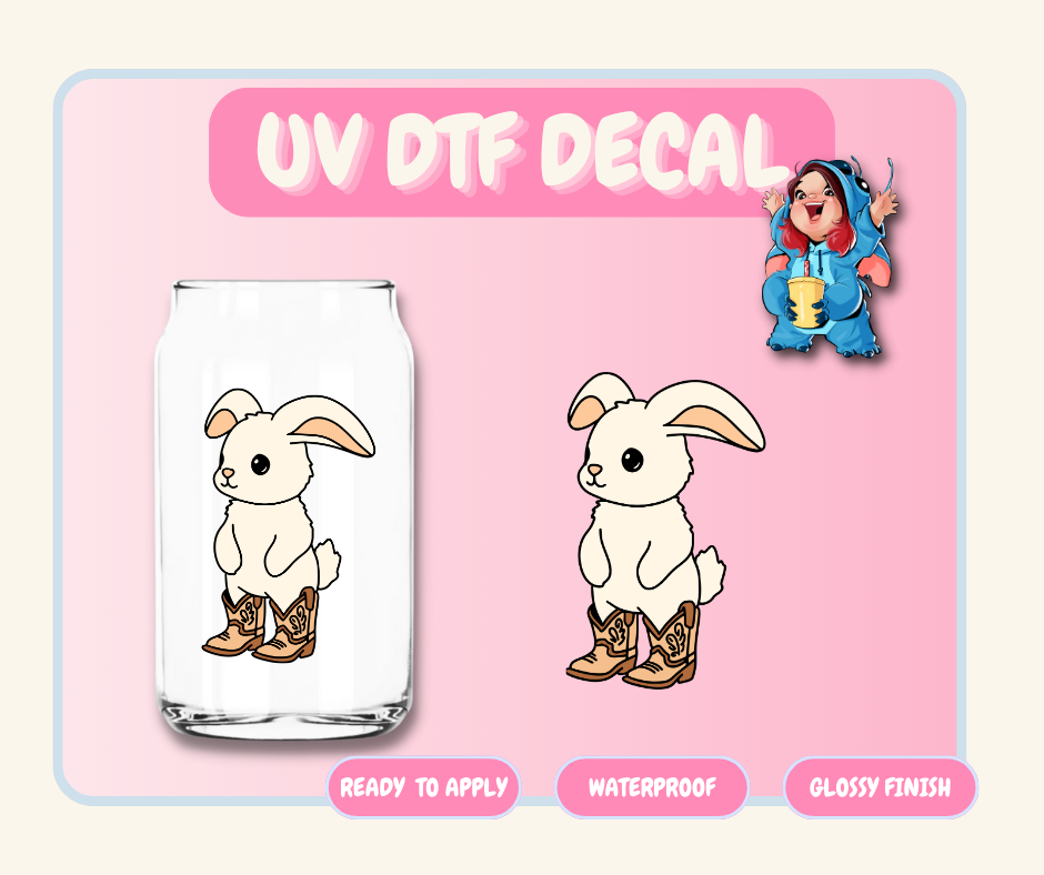 Cowboy Bunny - 4 in UV DTF DECAL