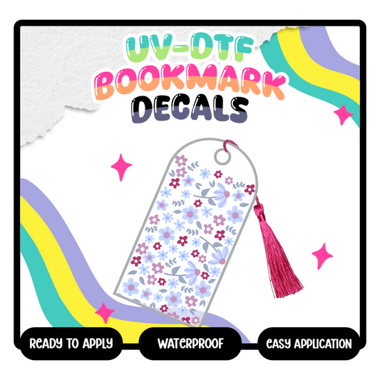 Blue Flowers - UV-DTF Bookmark Decal (Double Sided)