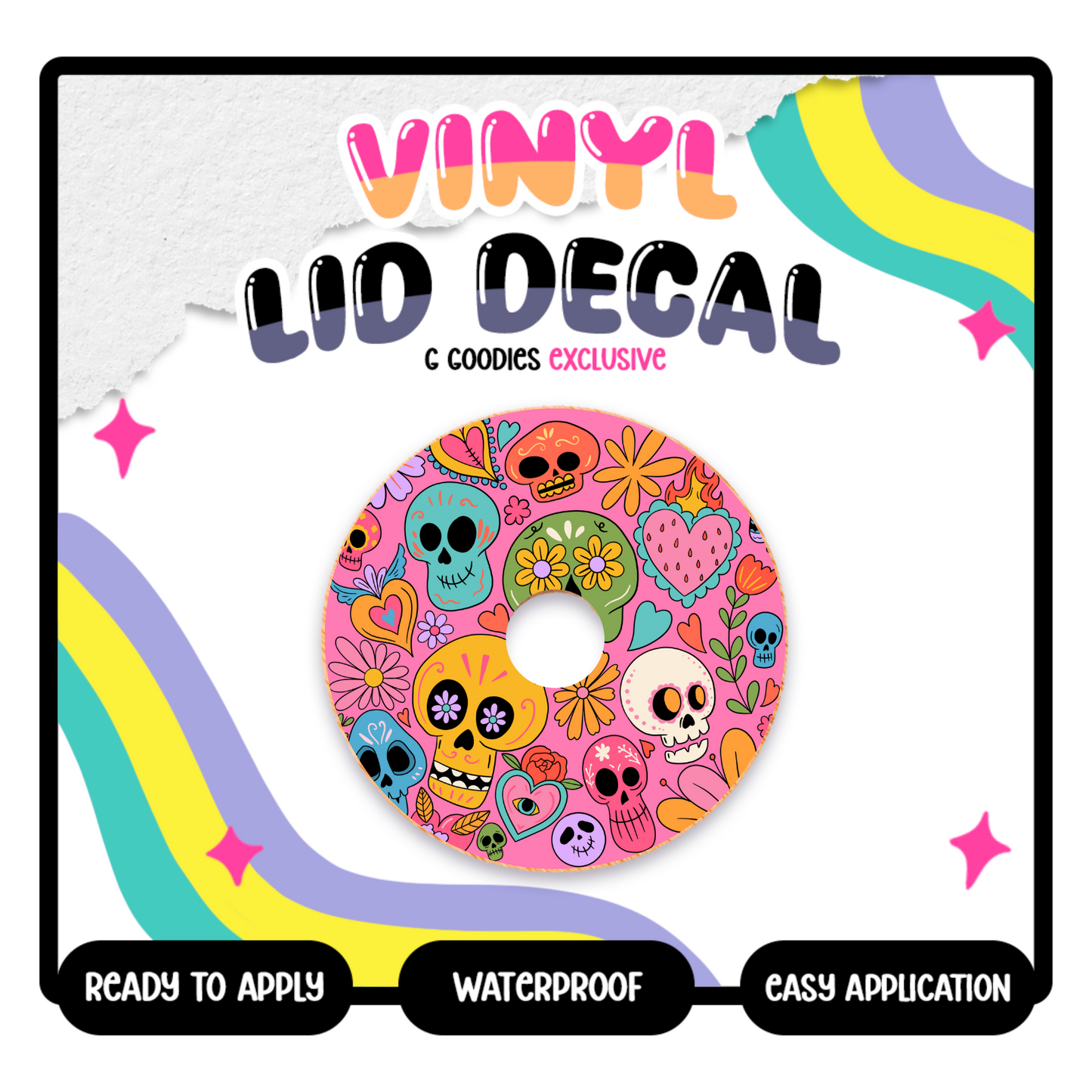 Colorful Sugar Skulls - Vinyl Lid Decals