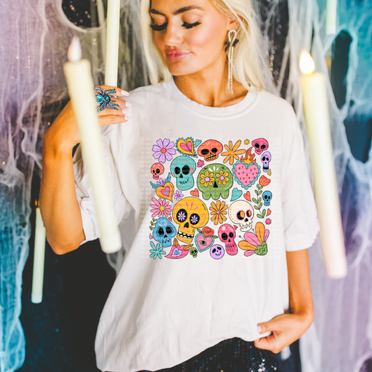 Colorful Sugar Skull  (Glow)- Clear Film Screen Print Exclusive