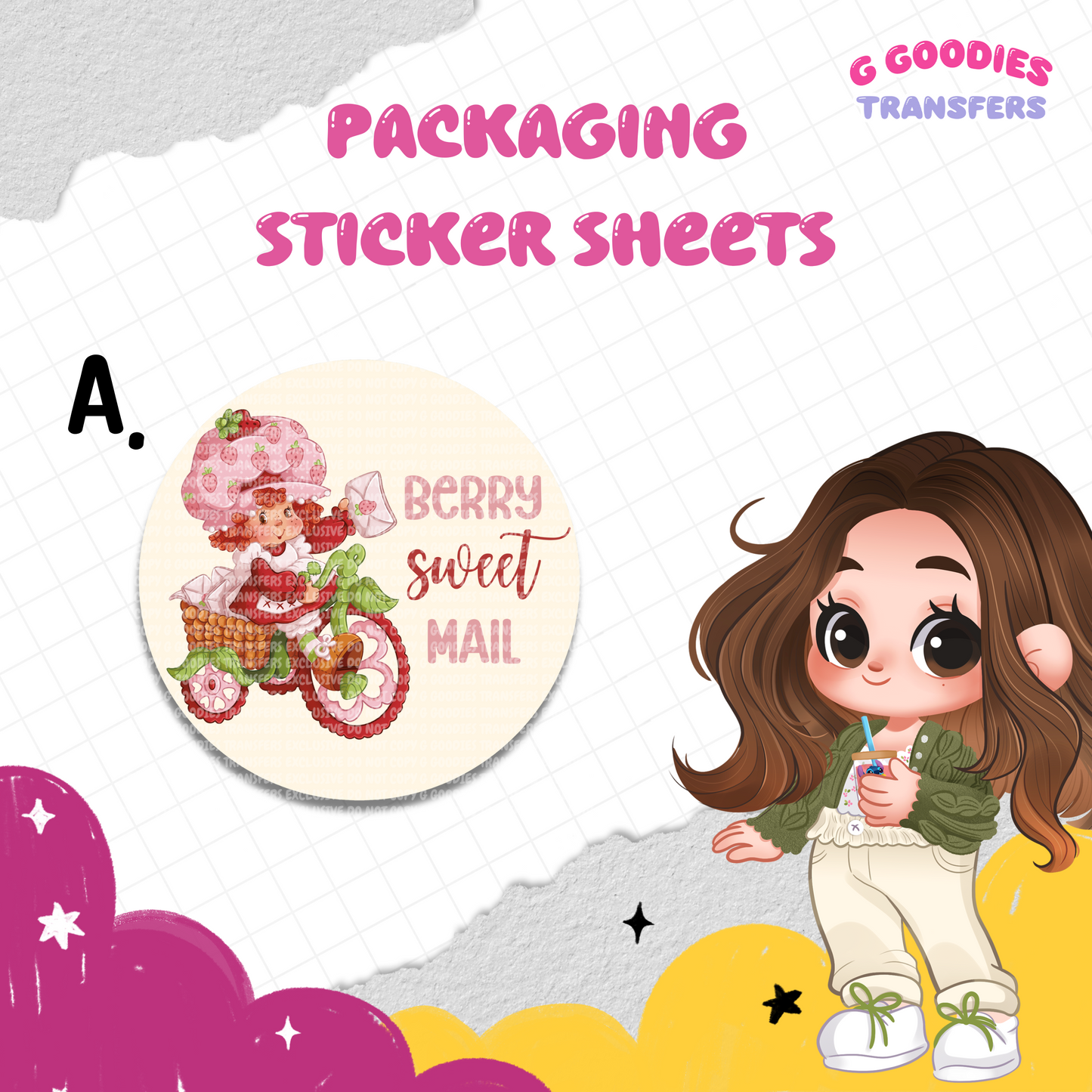 Circle Fresa Berry - Sticker Packaging Sheets (100 Stickers)