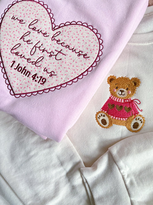 Pink Bear Embroidered Sweater