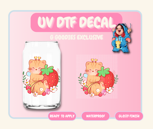 Strawberry Kitty - 4 in UV DTF DECAL EXCLUSIVE