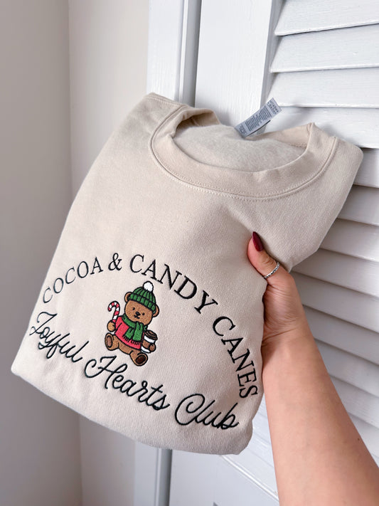 Cocoa & Candy Cane Embroidered Crewneck