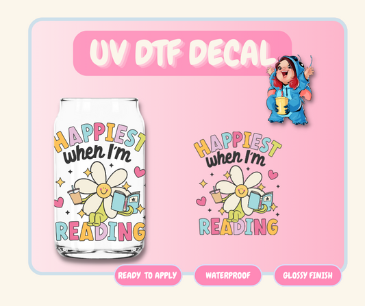 Happiest When I'm Reading - 4 in UV DTF DECAL