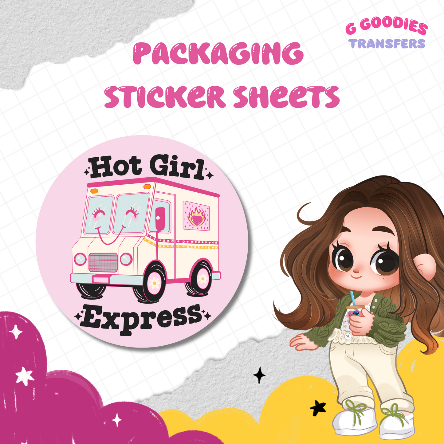 Hot Girl Express - Sticker Packaging Sheets (100 Stickers)